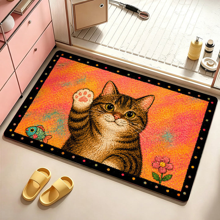 Artistic Cat-Themed Bath Mat