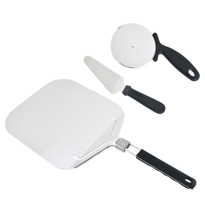 long-handled perforated pizza peel set with wooden handle stainless steel cutter and triangle server Kalsten