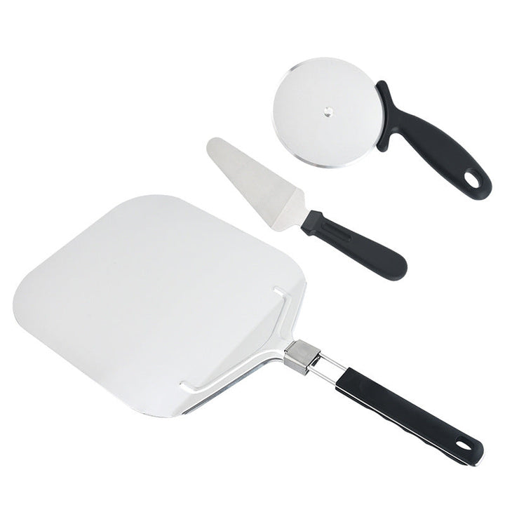 long-handled perforated pizza peel set with wooden handle stainless steel cutter and triangle server Kalsten