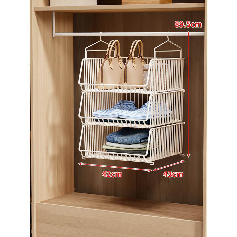 Over-Rod Double Tier Hanging Closet Wire Basket Organizer with Removable Baskets