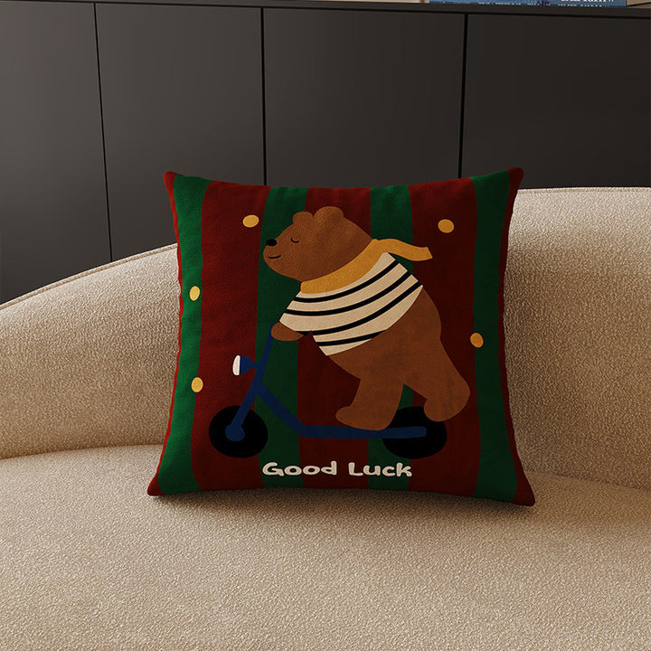 Plush Velvet Decorative Square Throw Pillow Cover with Cartoon Dog Family Illustration and Hidden Zipper