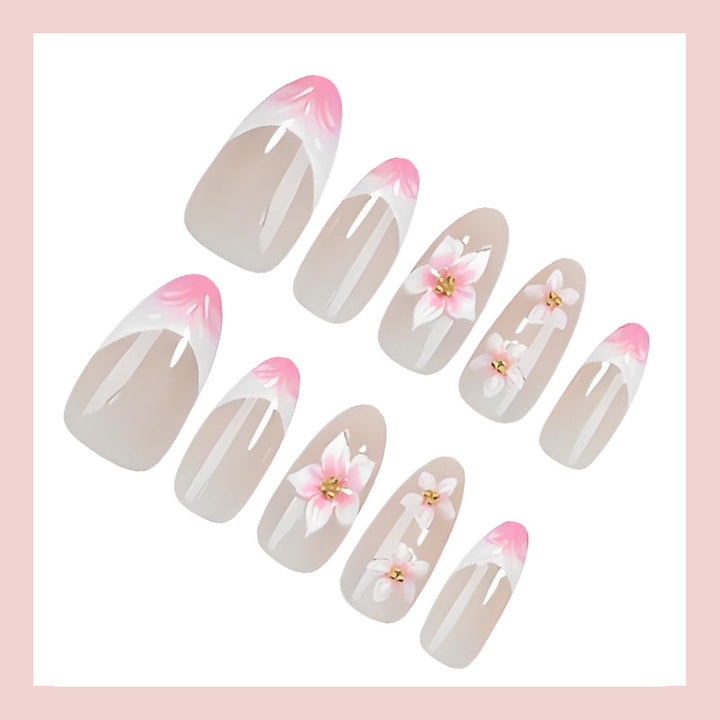Artificial nail set with romantic flower and ombre effects Kalsten