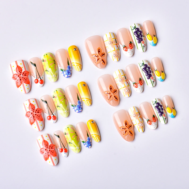 Decorative Press-On Nail Art Set with Floral and Fruit Designs Kalsten