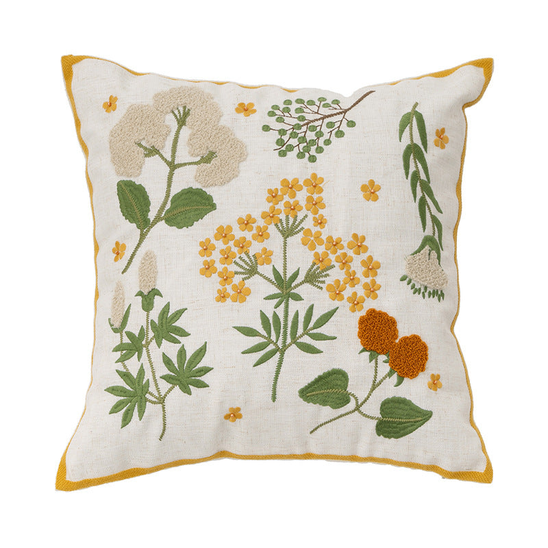 Hand-tufted square decorative cushion cover with floral chenille appliqué