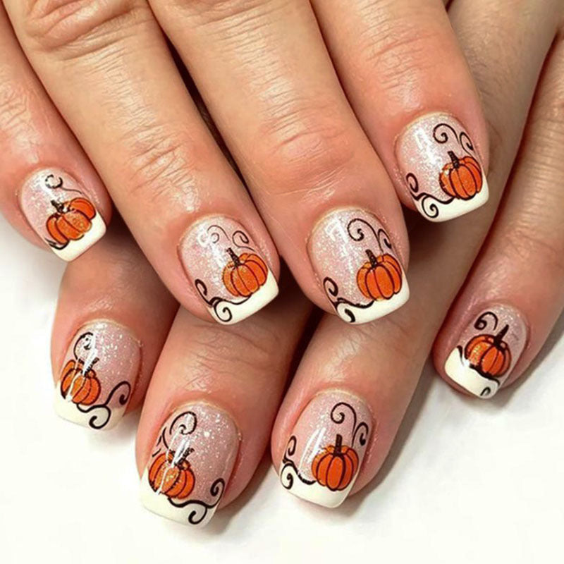 Festive Pumpkin-Themed Nail Art