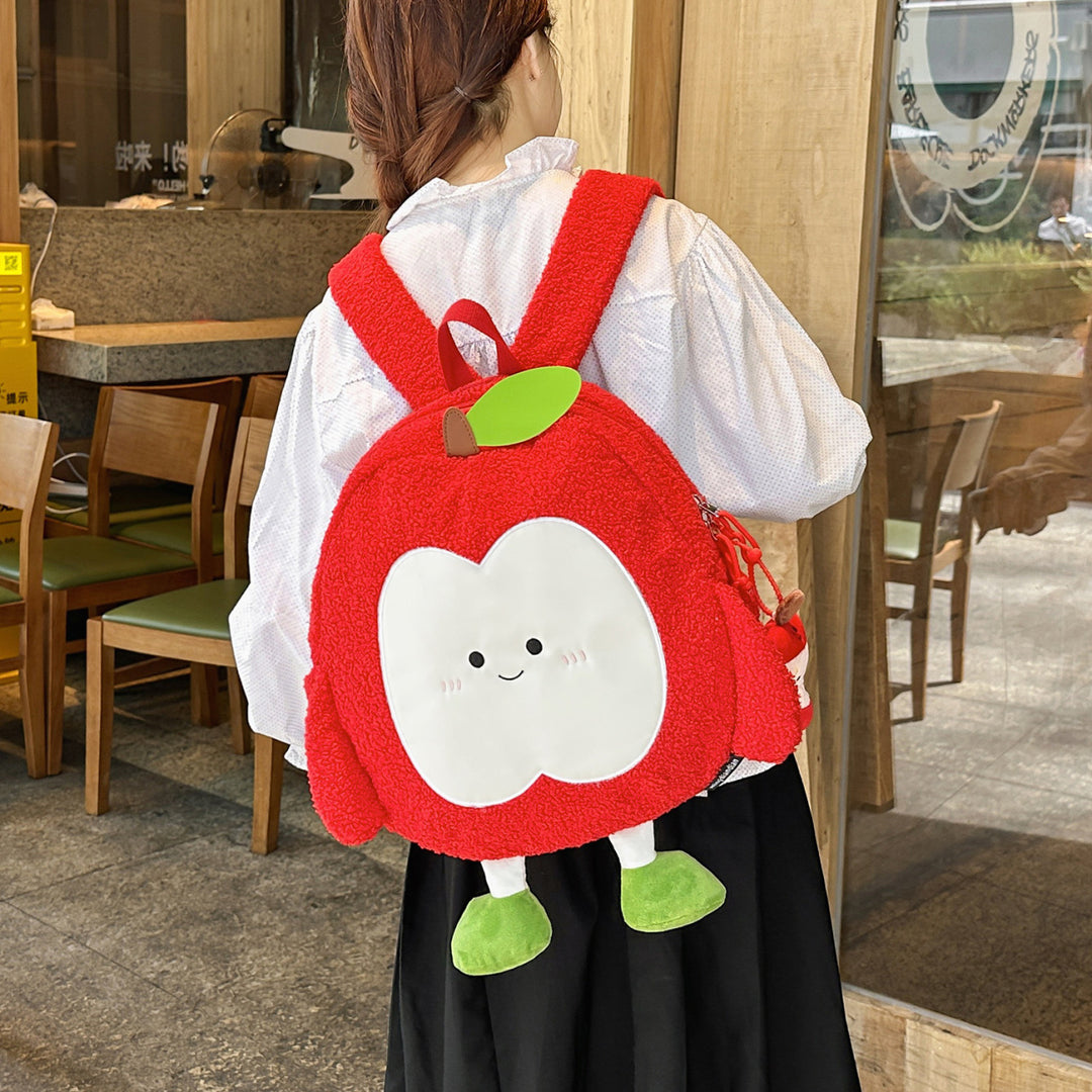 Plush Apple Backpack with Animal Charm Kalsten