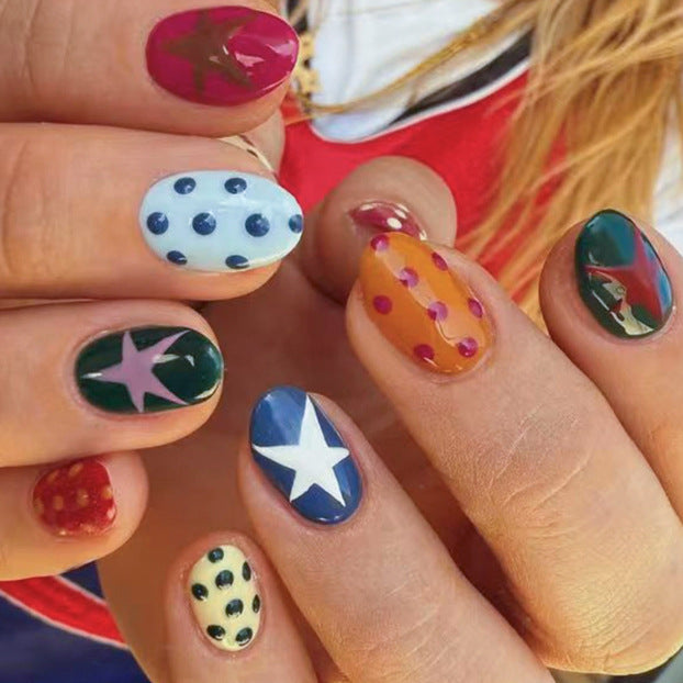 Decorative Press-On Nail Art Set with Geometric Patterns