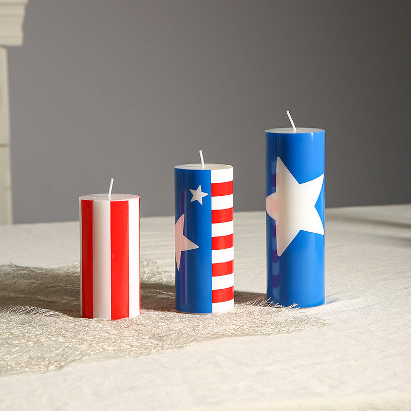 Patriotic Americana Flag-Pattern Decorative Pillar Candle
