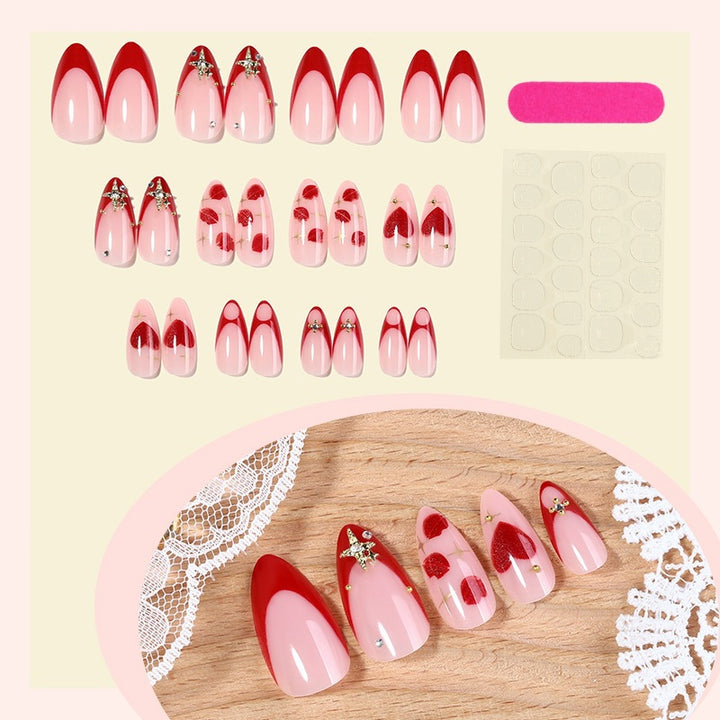 Artificial nail set with romantic heart designs and glamorous 3D details Kalsten