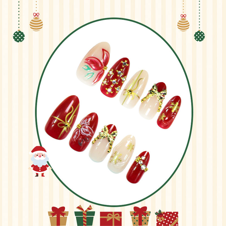 Artificial nail set with festive Christmas motifs and elegant embellishments Kalsten