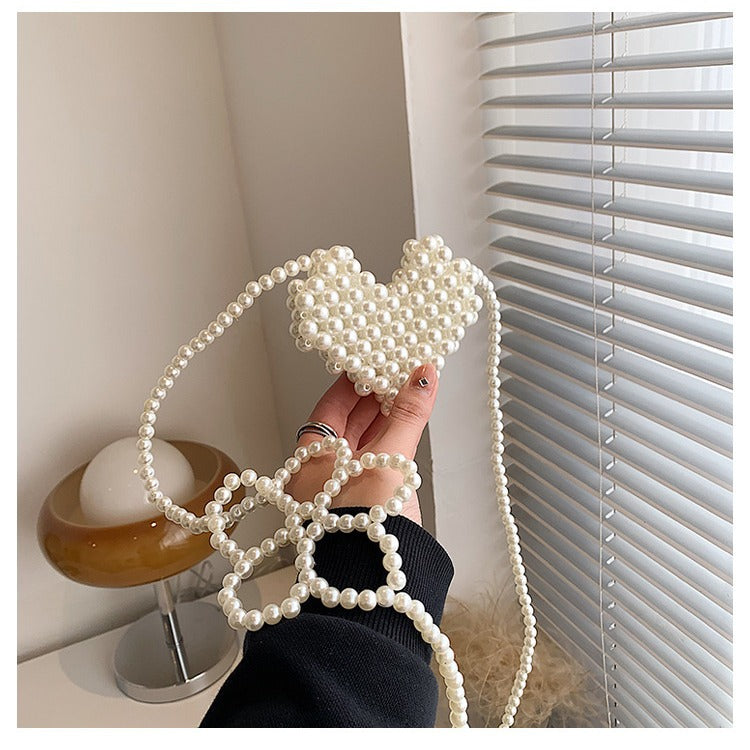 Heart-Shaped Pearl-Embellished Evening Clutch