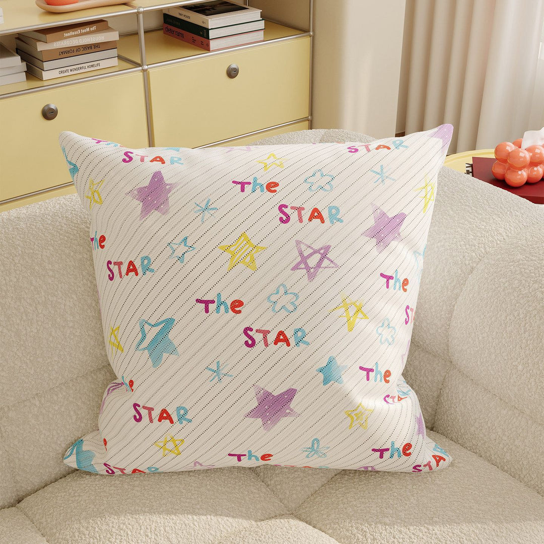 Striped Knit Lumbar Pillow Cover with Embroidered Cartoon Dog Accent