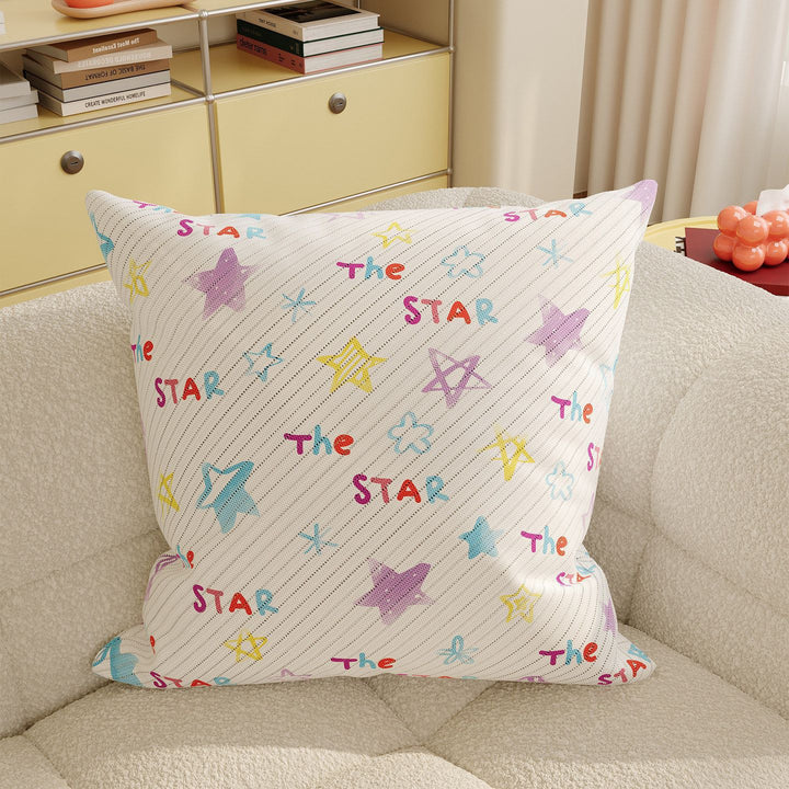 Striped Knit Lumbar Pillow Cover with Embroidered Cartoon Dog Accent