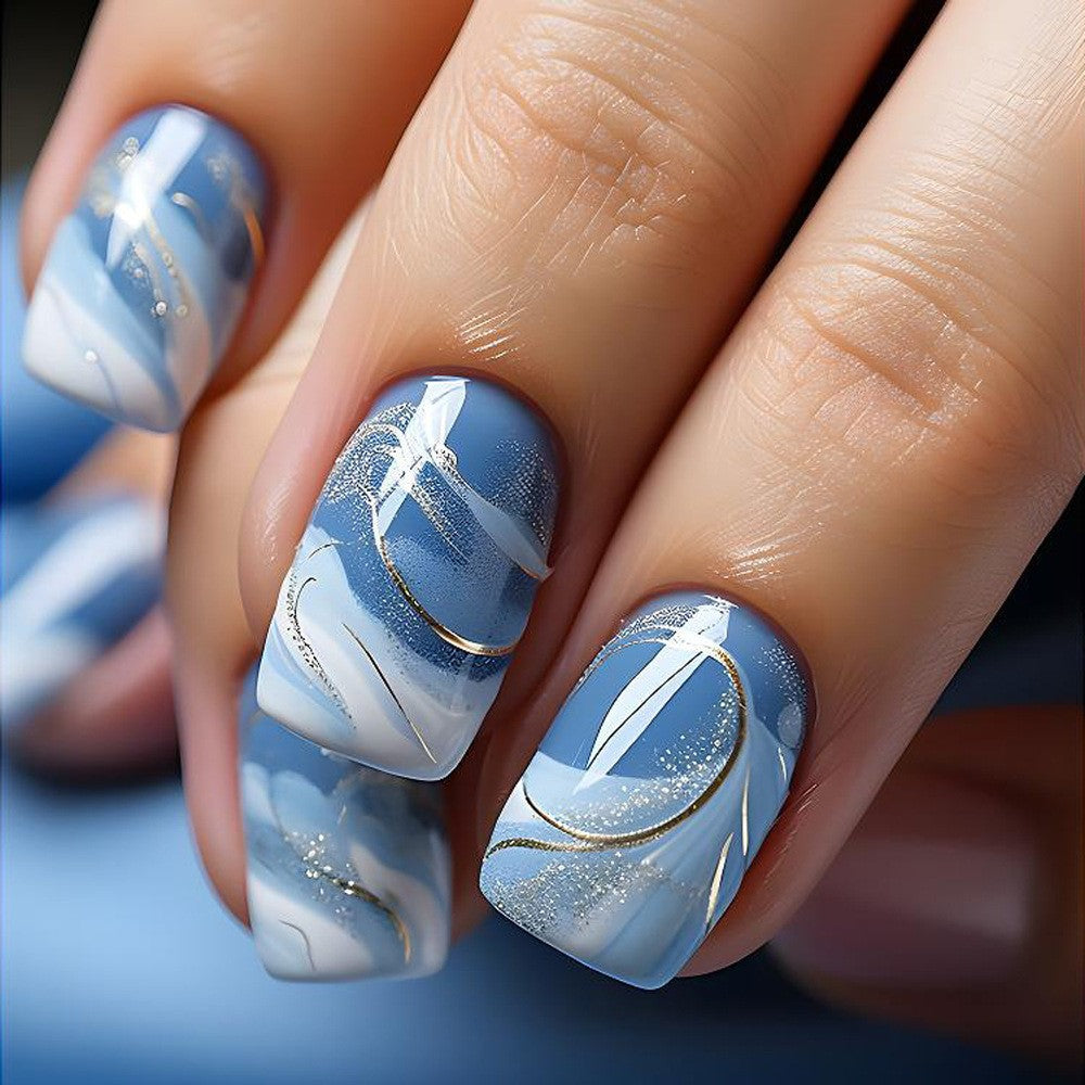 Elegant Artificial Nails with French Manicure and Glitter Effects Kalsten
