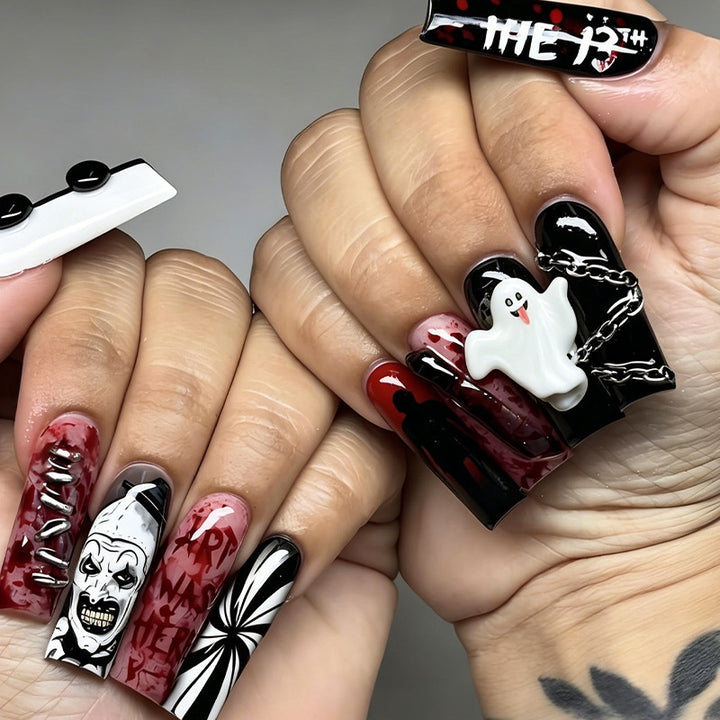 Halloween artificial nail set with creepy motifs and extravagant designs Kalsten