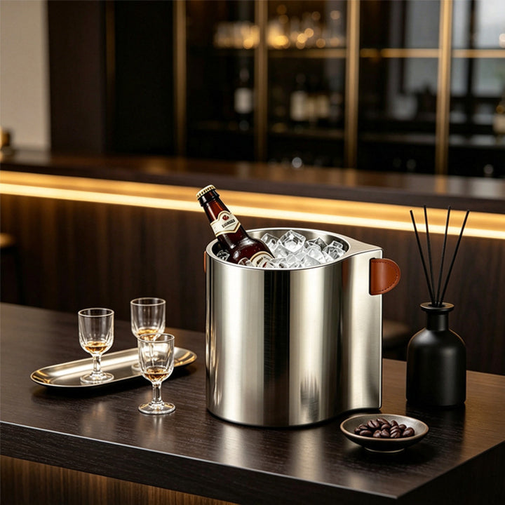 Stainless Steel Coffee Cup with Leather Handle