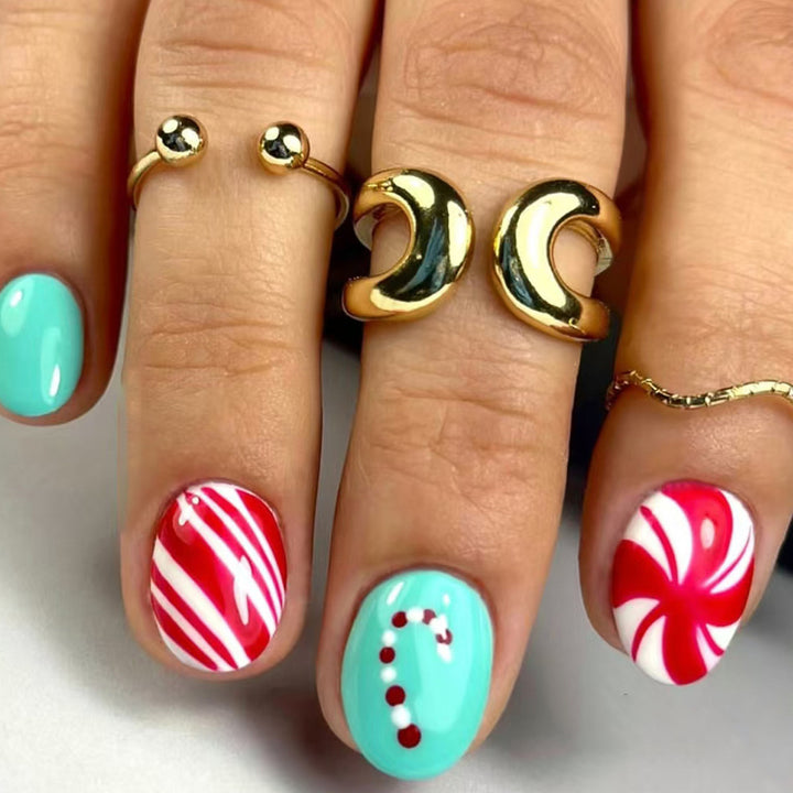 Festive Candy Cane Press-On Nails Kalsten