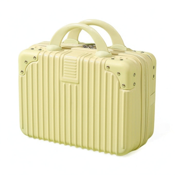 structured hard-shell vanity travel case with faux-leather corner reinforcements and dual top handles Kalsten