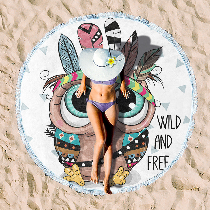 Round beach towel with floral fringe pattern Kalsten