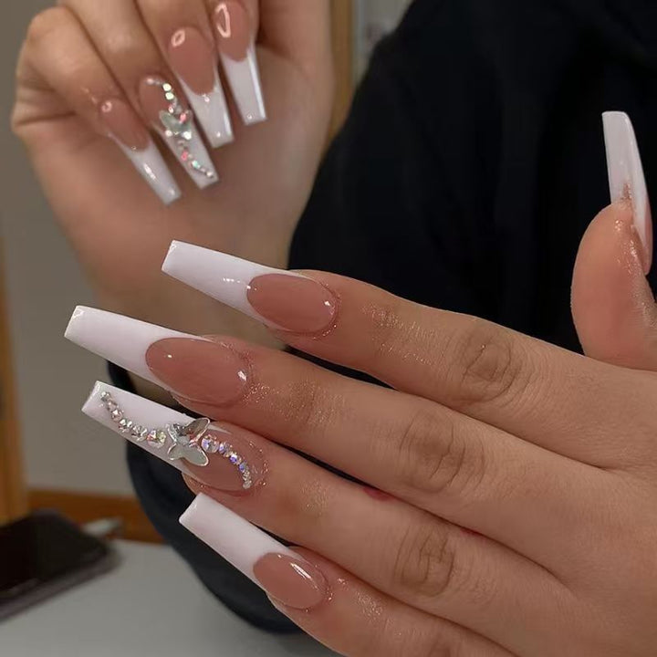 Elegant Long French Tip Acrylic Nail Art Kalsten