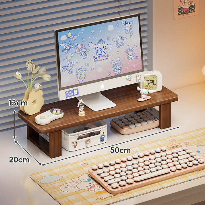 Bamboo Desktop Monitor Riser with Under-Shelf Keyboard Storage and Cable Management