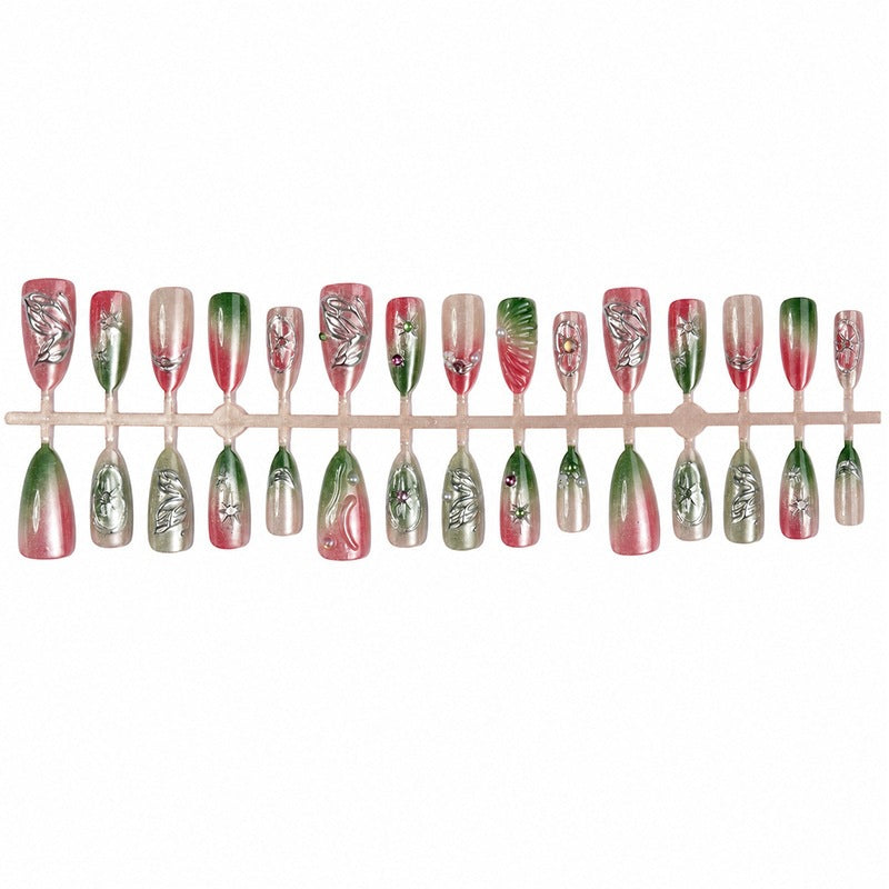 Artificial nail set with elegant color gradients and decorative 3D elements Kalsten