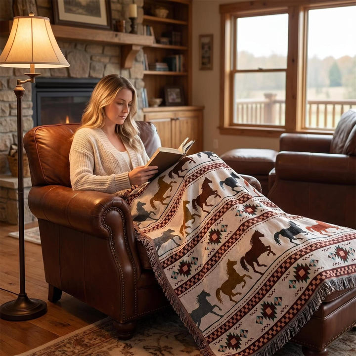 Rustic Equine Themed Throw Blanket