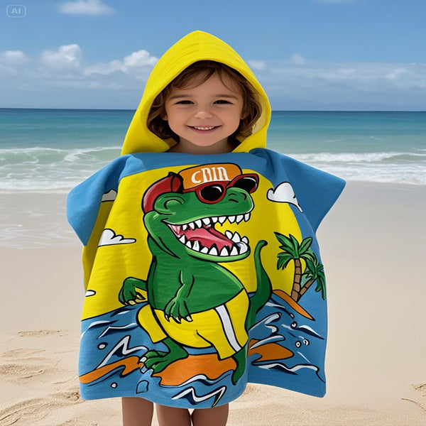 Kids' Fun Dinosaur-Themed Hooded Towel Poncho Kalsten