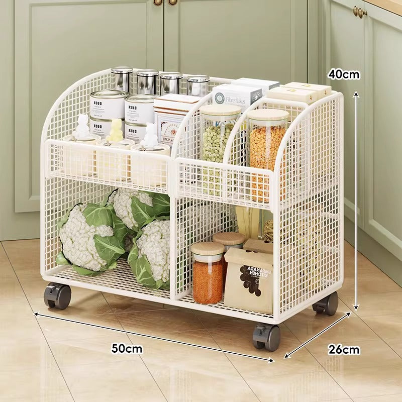 Modular Ventilated Mesh Pantry Trolley with Divided Shelves and Smooth Locking Casters