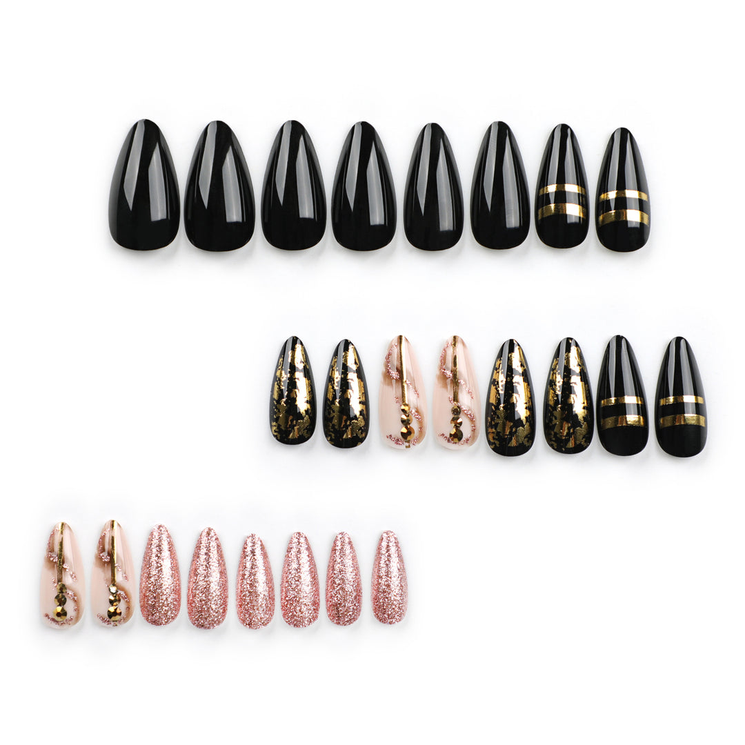 Glamorous stiletto nails with golden accents Kalsten