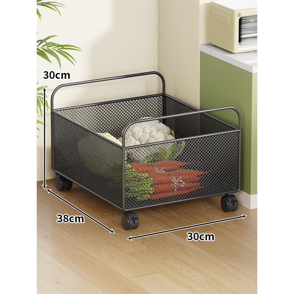 Ventilated Metal Mesh Pantry & Produce Rolling Storage Basket with Tall Handles