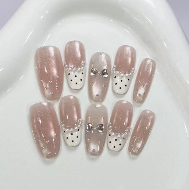 Elegant Rhinestone-Embellished Gel Nail Extensions