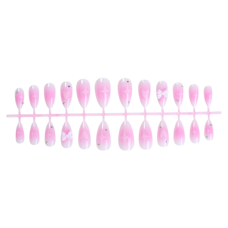 Decorative Press-On Nail Set with Heart and Bow Design kalsten