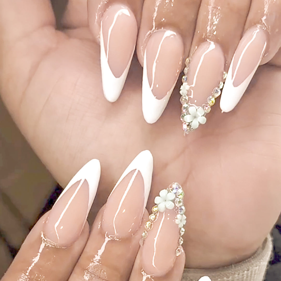 Decorative Stiletto Press-On Nails with Floral Accents Kalsten
