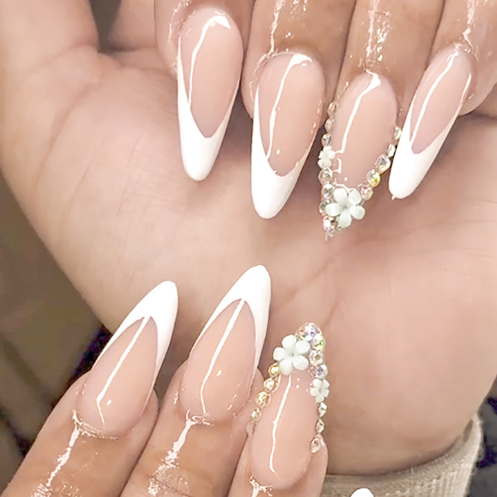Decorative Stiletto Press-On Nails with Floral Accents Kalsten