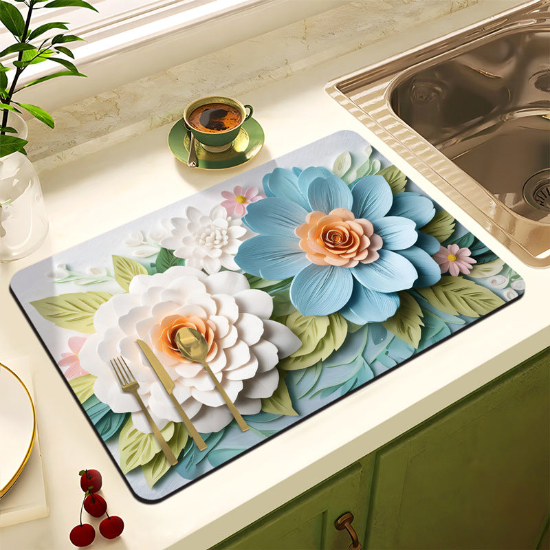 Floral Design Anti-Slip Kitchen Mat