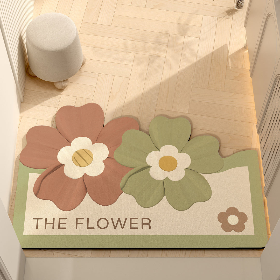 Whimsical Floral Motif Memory Foam Bath Mat