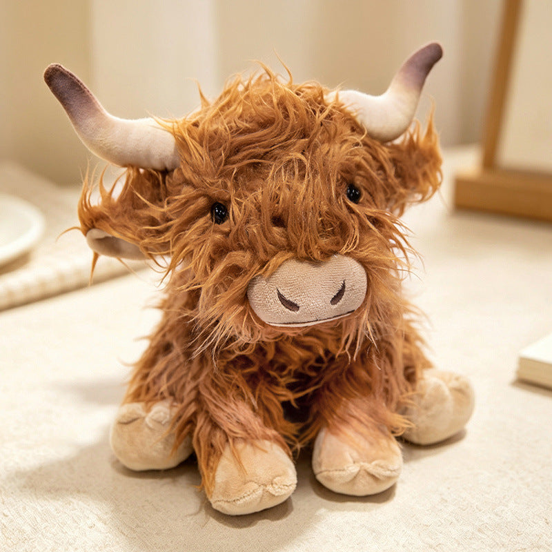 Plush Highland Calf Collectible Soft Toy with Curly Faux-Fur and Poseable Horns Kalsten