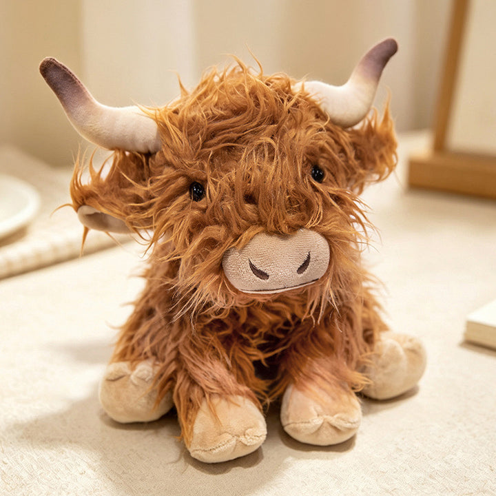 Plush Highland Calf Collectible Soft Toy with Curly Faux-Fur and Poseable Horns Kalsten