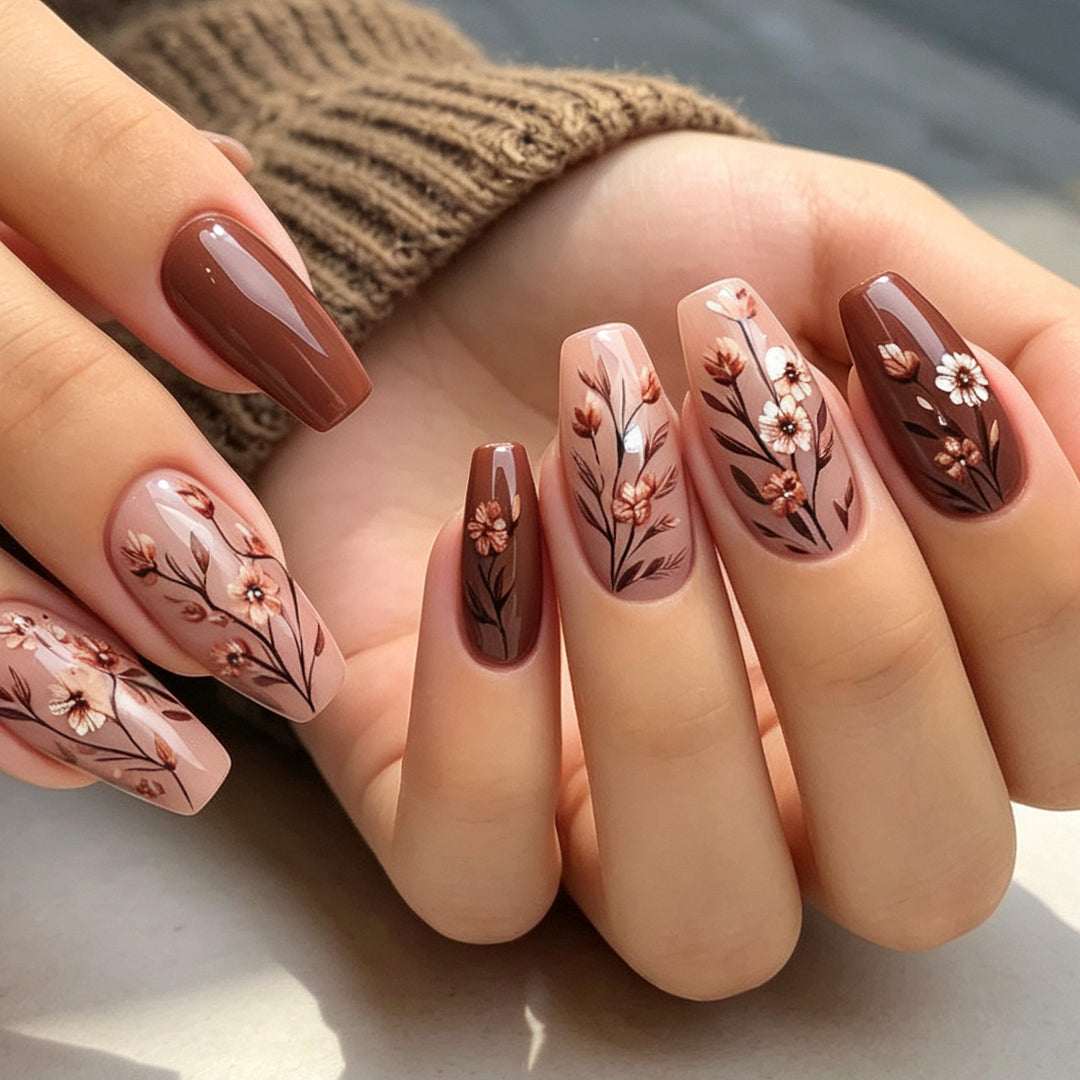 Floral Design Acrylic Nail Enhancements Kalsten