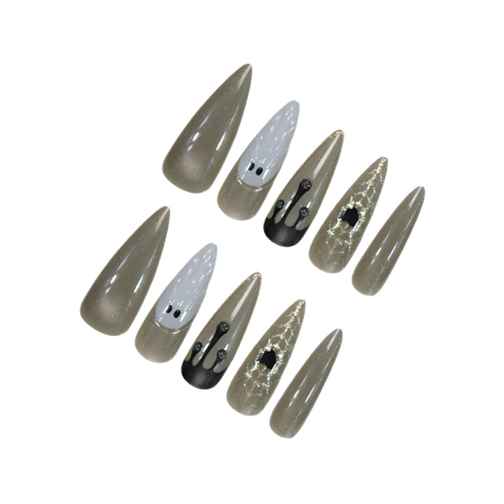 Halloween Art Nail Set with Elegant Ghost and Spider Motifs Kalsten