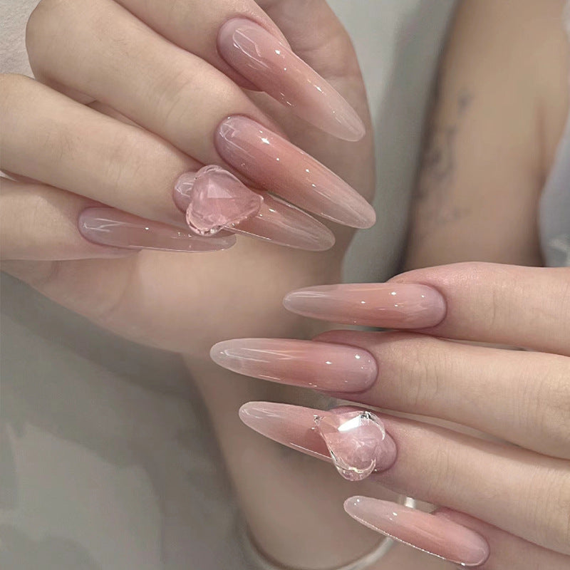 Elegant Ombre Stiletto Press-On Nails with Heart Accents Kalsten