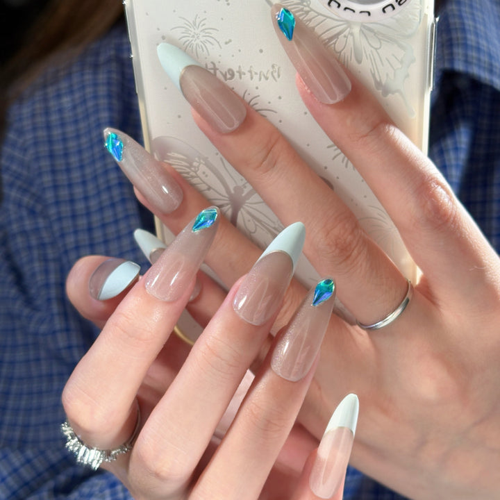 Stiletto Press-On Nail Art with Rhinestone Accents Kalsten
