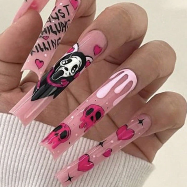 Artistic Horror-Themed Press-On Nails