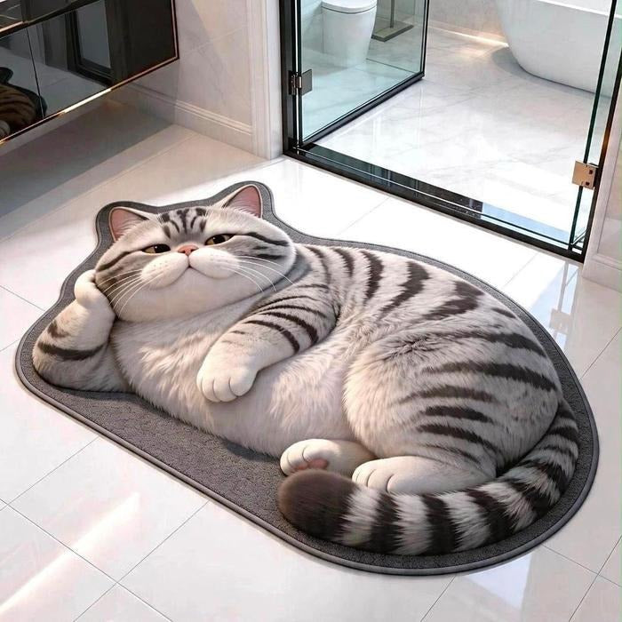 Cartoon Cat-Shaped Plush Bath Mat