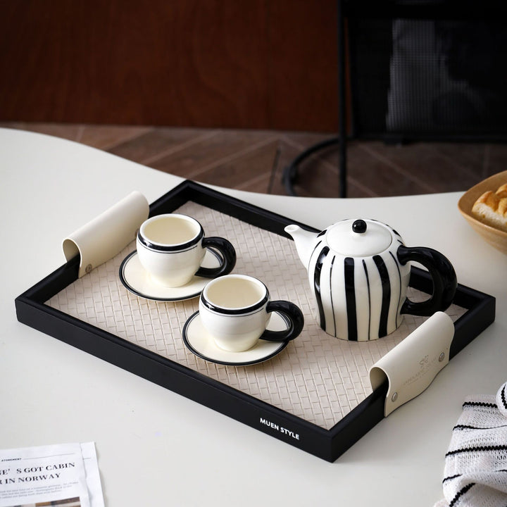 Ceramic Espresso Cup Set with Saucer and Elegant Vintage Handle