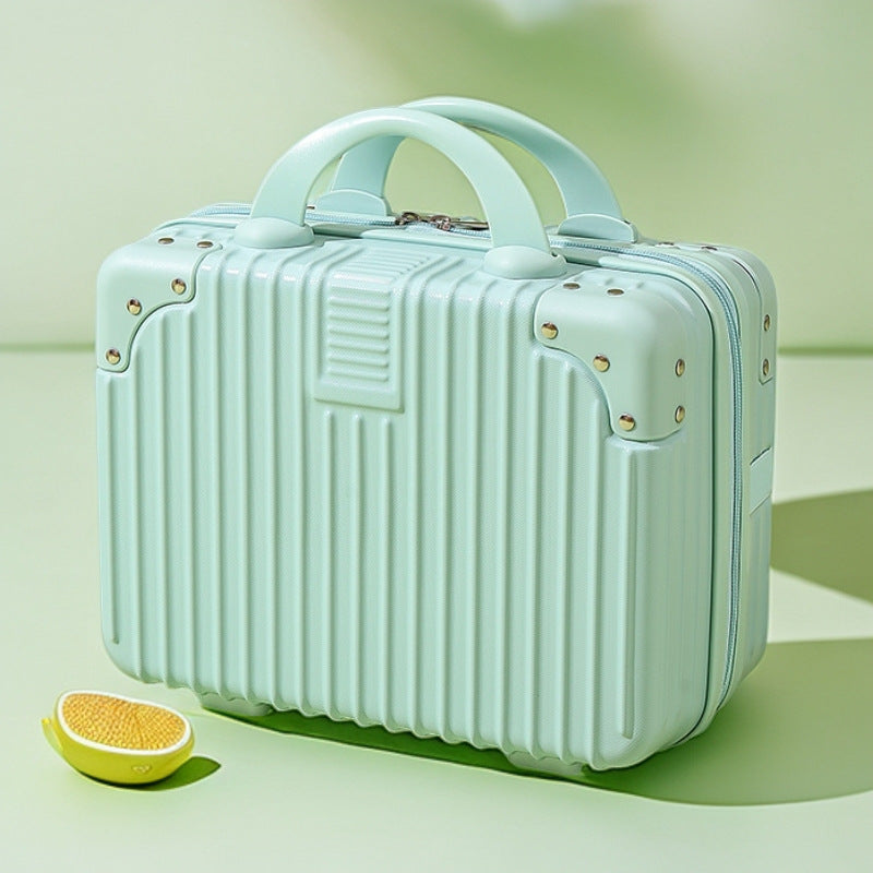 structured hard-shell vanity travel case with faux-leather corner reinforcements and dual top handles Kalsten