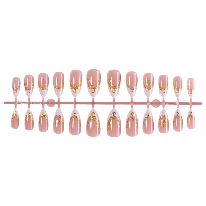 Decorative Premium Press-On Nail Set with Gold Accents kalsten
