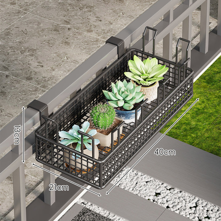 Clamp-On Balcony Rail Planter Basket with Metal Grid Reservoir