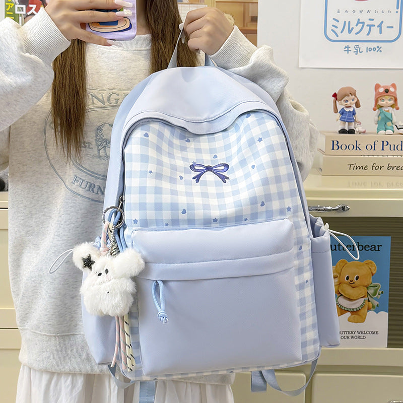 Checked Patterned School Backpack Kalsten